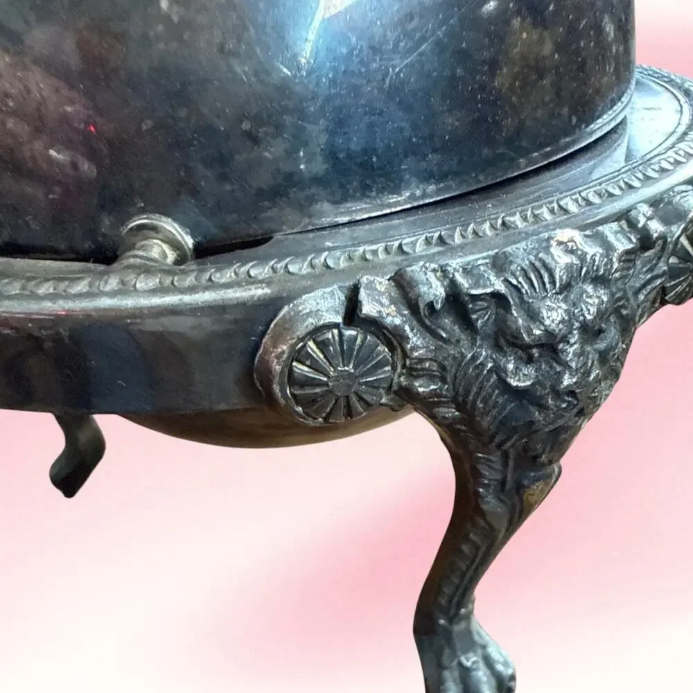 Vintage FB Rogers Silverplate Butter Dish Lion Head Paw Feet Grandmillennial